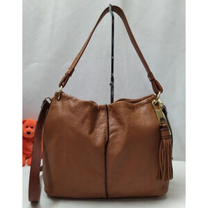 Calvin Klein Brown Tan Leather Zipper Closure Crossbody Shoulder Bag